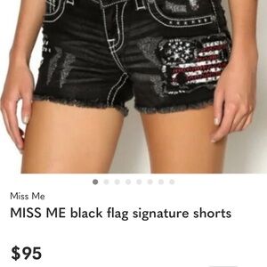 Miss Me Black Jean Shorts with Flag Design